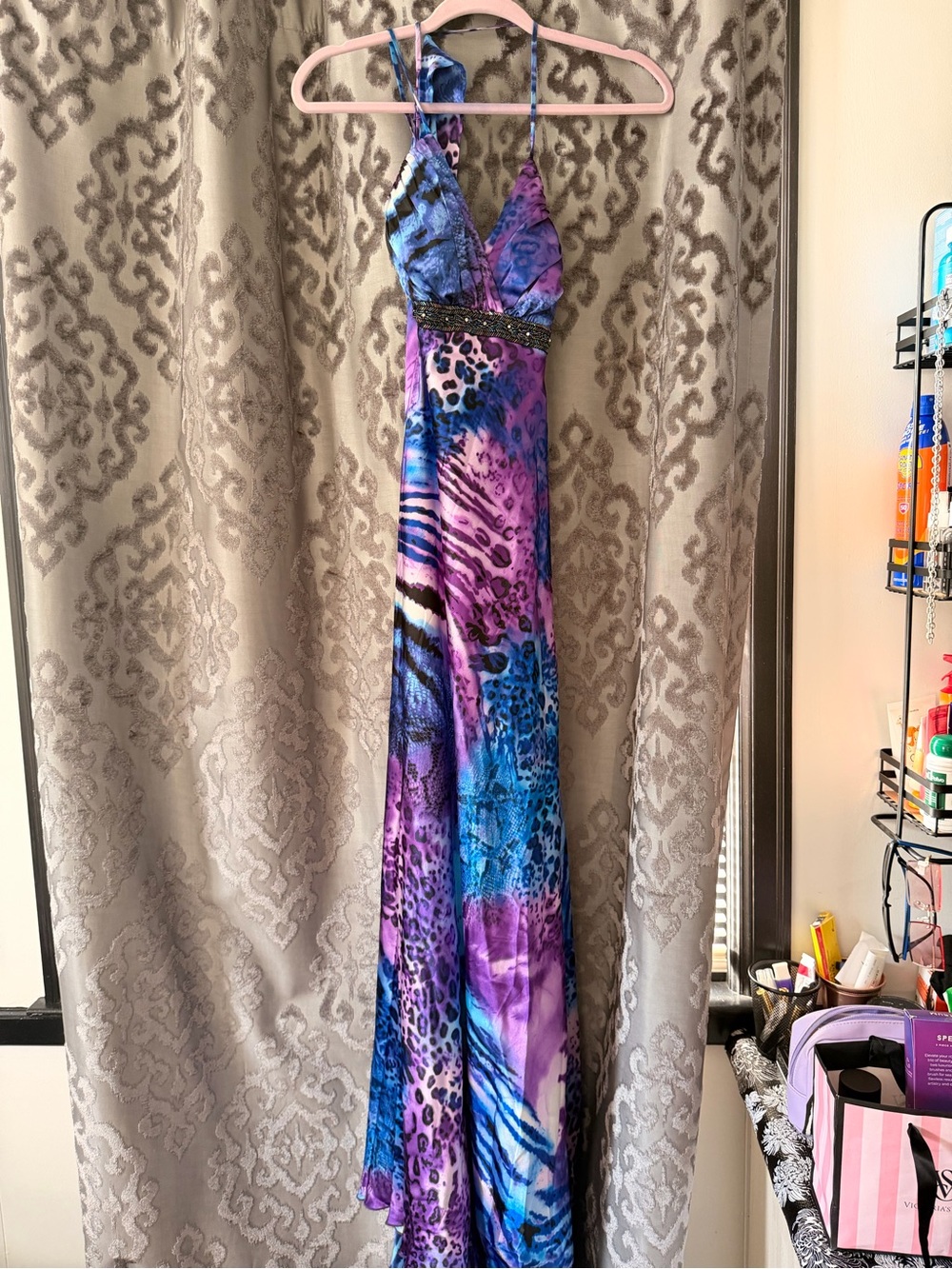 Taboo Blue & Purple Animal-Print Halter Maxi Dress